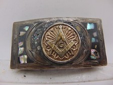 Vintage Masonic Alpaca Masonic Mexico Silver Abalone Inlay Belt Buckle Masons