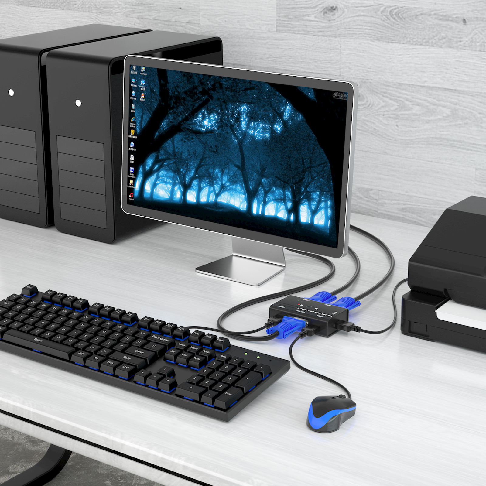 MT-VIKI 2 Port VGA KVM Switch Box USB2.0 Monitors Switcher For Mouse Monitor PC