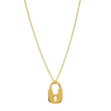 14K Yellow Gold Mini Lock Pendant Necklace, 16" To 18" Adjustable