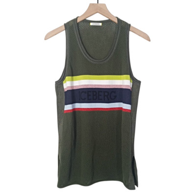 Iceberg Womens Stripe Mesh Knit Tank Top Green Cotton Blend Size Small  Vintage
