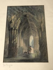 Antique Dryburgh Abbey The Grave Of Scott Engraving William Miller After JA Bell
