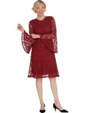 Isaac Mizrahi Live! Bell Sleeve Lace Dress W/Flounce Hem Rumba Red Sz 2