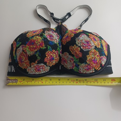 VS PINK Date Lace Racerback Push Up Bra 32DD Black Floral -Adjustable -Padded - Picture 12 of 14
