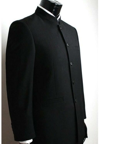 Fashion Men Traditional Jacket Mandarin Formal Collar Single Breasted Suit Coat - Picture 2 of 10