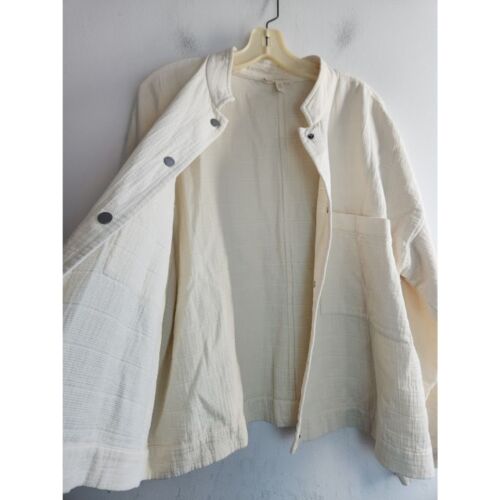 Eileen Fisher Ivory Mandarin Collar Snap-Front Channel Jacket Organic Cotton XL - Picture 5 of 10