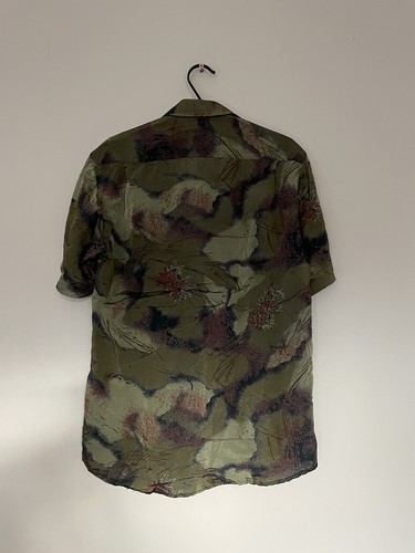 Vintage 90’s Christian Dior Silk Shirt Short Sleeve Size M Camo Green - Picture 4 of 5