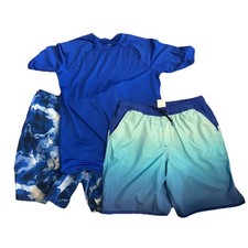 Boys XL 14-16 Swim Lot - 2 Swim Trunks Rash Guard Lands End UPF 50 