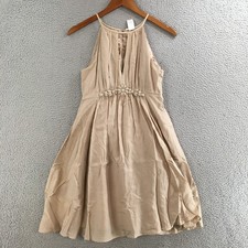 Esley Dress Womens S Boho Sleeveless Halter-Neck Fit Flare Back Button Beige