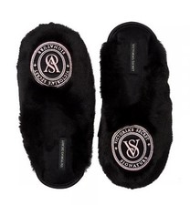 Victoria's Secret VS Soft Plush Closed Toe Faux Fur Slippers Black Size L New