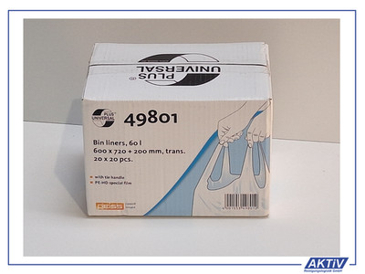 Müllbeutel 60 L transparent mit Tragegriff  / HDPE Art.-Nr. 49801   400 Stk.