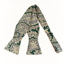 Robert Talbott Silk Bow Tie Green Ivory Paisley Self Tie Made in USA