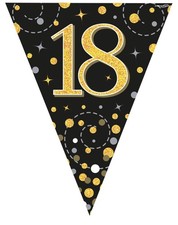 18th Birthday Party Bunting Black Gold 18th Birthday Sparking Banner Decoration