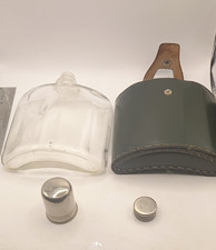 VINTAGE GERMAN SPIRITS FLASK LEATHER CASE & DOUBLE LID 'ECHTES LEDER'