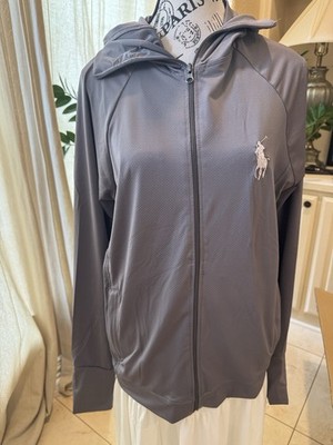 Polo Ralph Lauren Gray Full Zip Hooded Hoodie Logo Pockets Knit Cotton