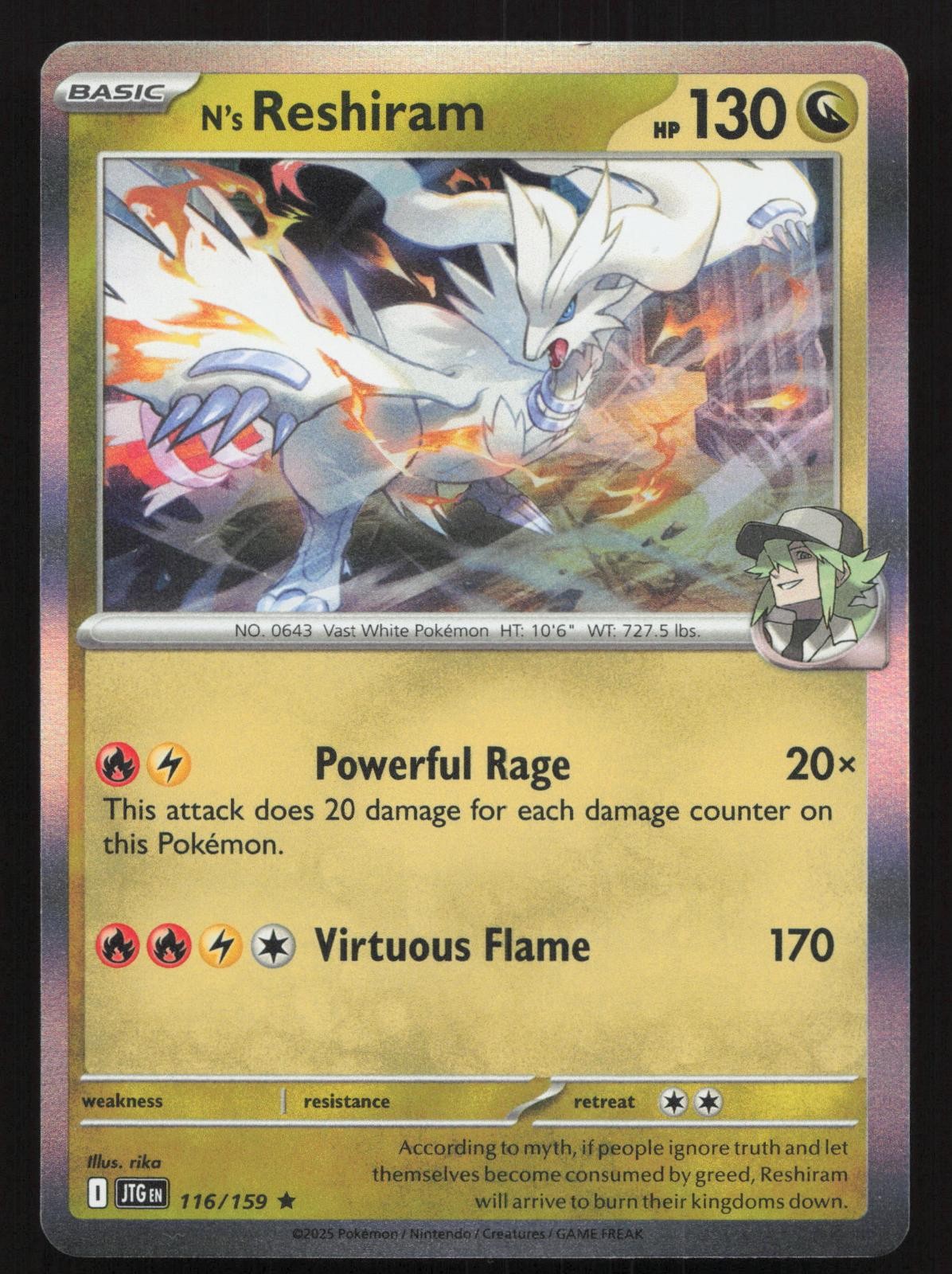 N's Reshiram 116/159 Journey Together Holo Rare Pokemon Near Mint