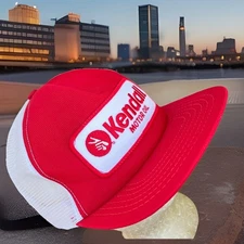 Kendall Motor Oil Embroidered Patch Snapback  Hat Cap Mesh & Foam Made USA vtg