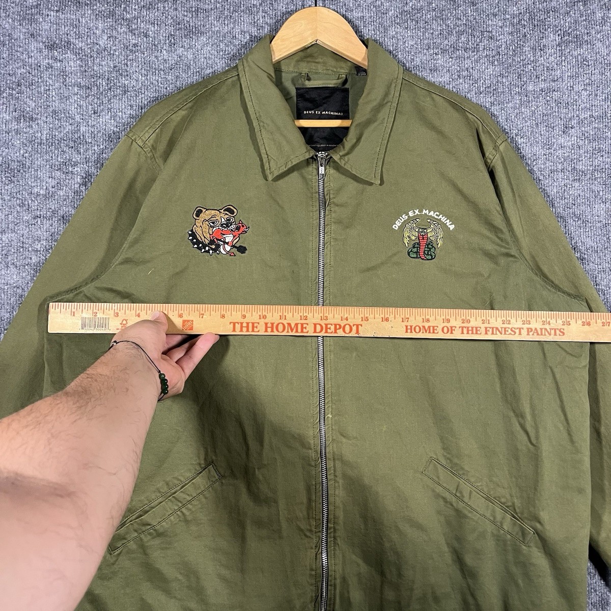 DEUS EX MACHINA スネークプリントジャケット Deus Ex Machina Green Snake Souvenir Jacket Mens 3XL Biker