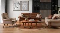 Braun Beige Polstergarnitur 3-Sitzer Sofa Und Sessel Modernes Leder