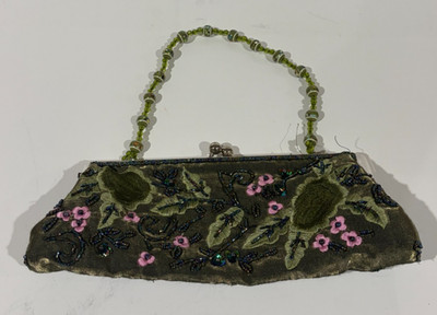 Vintage Y2K Apt 9 Purse Baguette Green Beaded Embroidered Floral Forest Fairy 