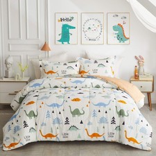 3pcs Cotton Comforter Set for Kids, Dinosaur Twin Size Cotton Bedding Comfort...