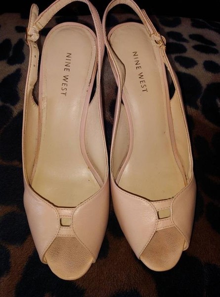 Women Nine West Heels Peach Leather 38