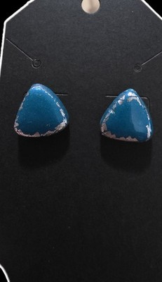 Hand-crafted Blue Foil Triangle Stud Earrings