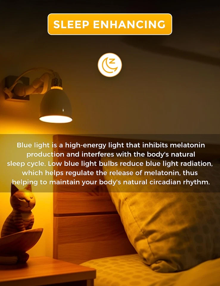 Sleep aid Amber Light Bulbs Blue Light Blocking A19 9W60 Watt Equivalent Dim ... - Image 3 of 4