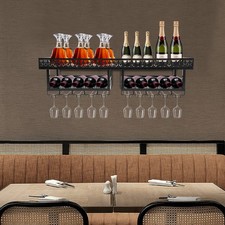 2 Tiers Wall Mounted Wine Rack Industrial Space Saving Wine Storage Organizer