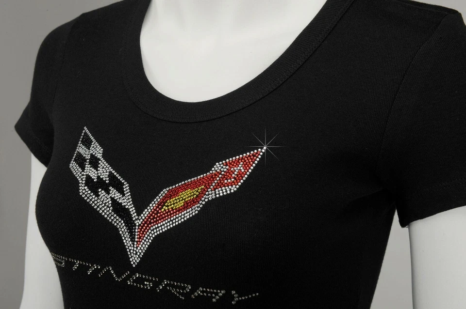 Camiseta Corvette 2014-2019 para mujer con estrás con logotipo y escritura Stingray 676901 Foto 4 de 4