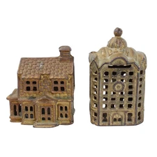 2 - Antique A.C. Williams Cast Iron Still Banks- A Domed Bank & Chimney