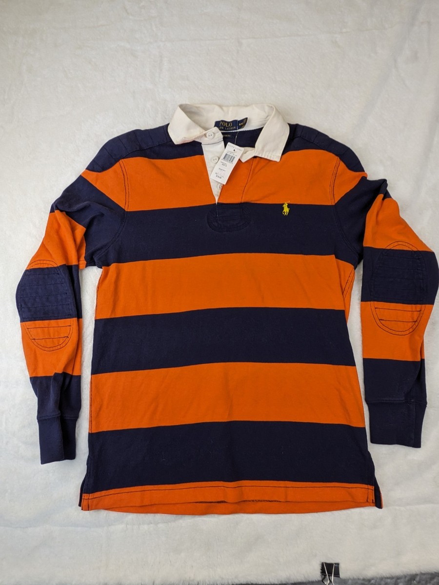 Polo Ralph Lauren Striped Rugby Shirt M Orange Blue Kanye Shoulder