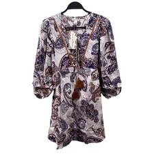 Band of the Free Lyonnette Paisley Mini Dress Cream Purple Metallic Small NWT