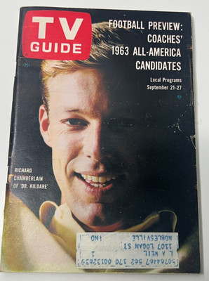 1963 Sept 21-27 TV GUIDE Magazine Dr. Kildare Richard Chamberlain