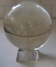 Crystal Ball Paper weight on Attached Crystal Base Stand 4.75 X 3.75