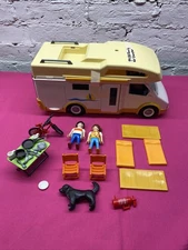 Playmobil 5928 RV Mobile Camper Vehicle Set 2005 W/ Camping Accessories Dog Bike