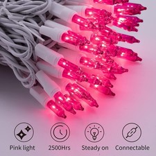 Minetom Pink Christmas Lights 100 Count 25 Feet Incandescent 100 Count, 