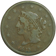 1839 Liberty Head Large Cent Booby Head Brothel Token Very Fine Condition *JE