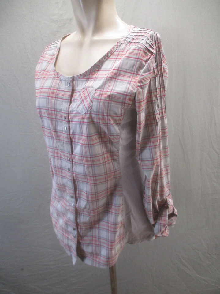 Женская многоцветная клетчатая рубашка Rei размер S с круглым вырезом и длинным рукавом на пуговицах 871 - Изображение 3 из 4