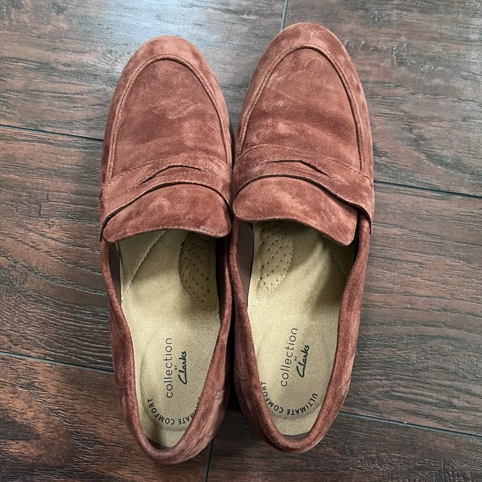 Mocasines Clarks para mujer Trish rosa gamuza centavo caoba talla 9 Foto 3 de 4