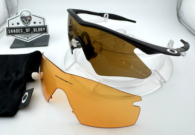 OAKLEY M FRAME MATTE BLACK W/ GOLD IRIDIUM HEATER & PERSIMMON STRIKE SUNGLASSES