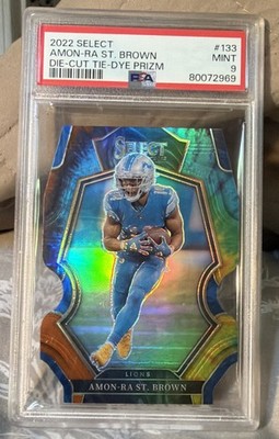 2022 Panini Select Suite Level Amon-Ra St. Brown #325 Tie-Dye Prizm 22/25 PSA 9