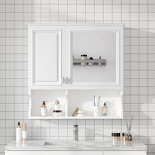 Mirrored Medicine Cabinet Open Adjustable Shelves Door Panel with Mirror Finish