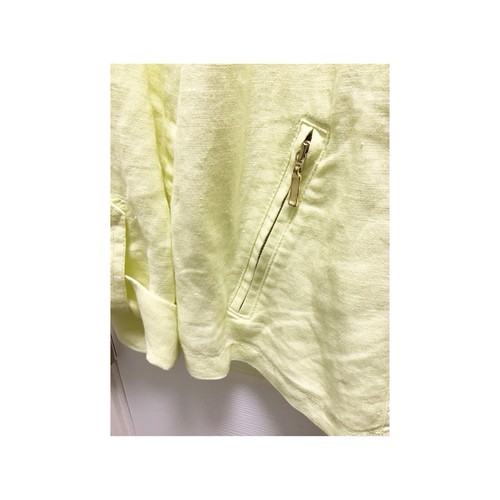 Chicos 100% Linen Yellow Jacket Size Medium / 1 Roll Tab Sleeves Open Front - Picture 4 of 9