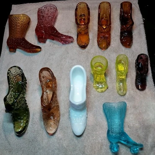 Vintage Lot Of 12 Fenton Mosser Boyd Smith Glass Shoes- Please Read