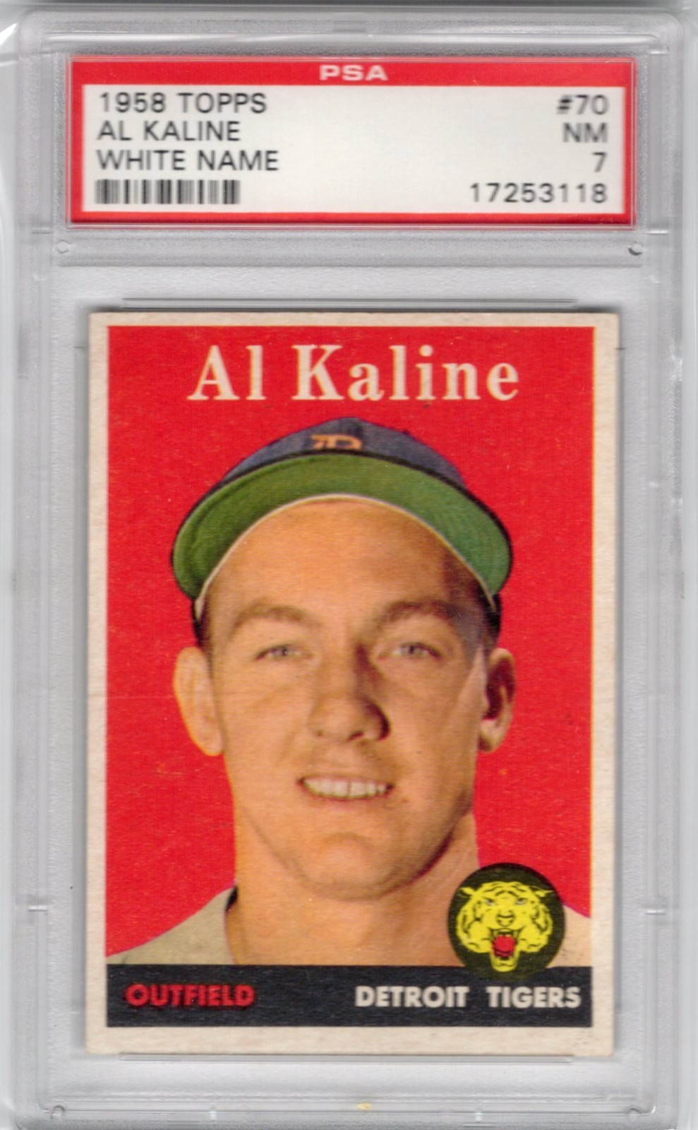 1958 TOPPS BASEBALL SET BREAK #70 AL KALINE TIGERS HOF WHITE NAME PSA 7