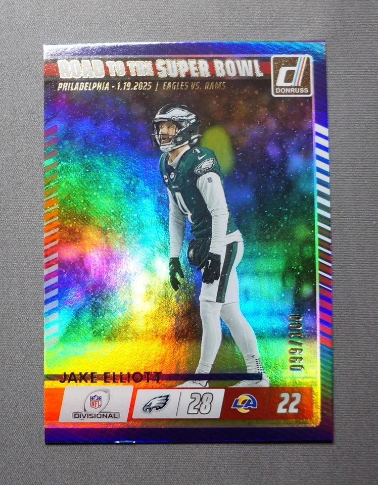 JAKE ELLIOTT 2025 DONRUSS ROAD TO THE SUPER BOWL LIX HOLO EAGLES /100 (RARE) SP - Image 3 of 3