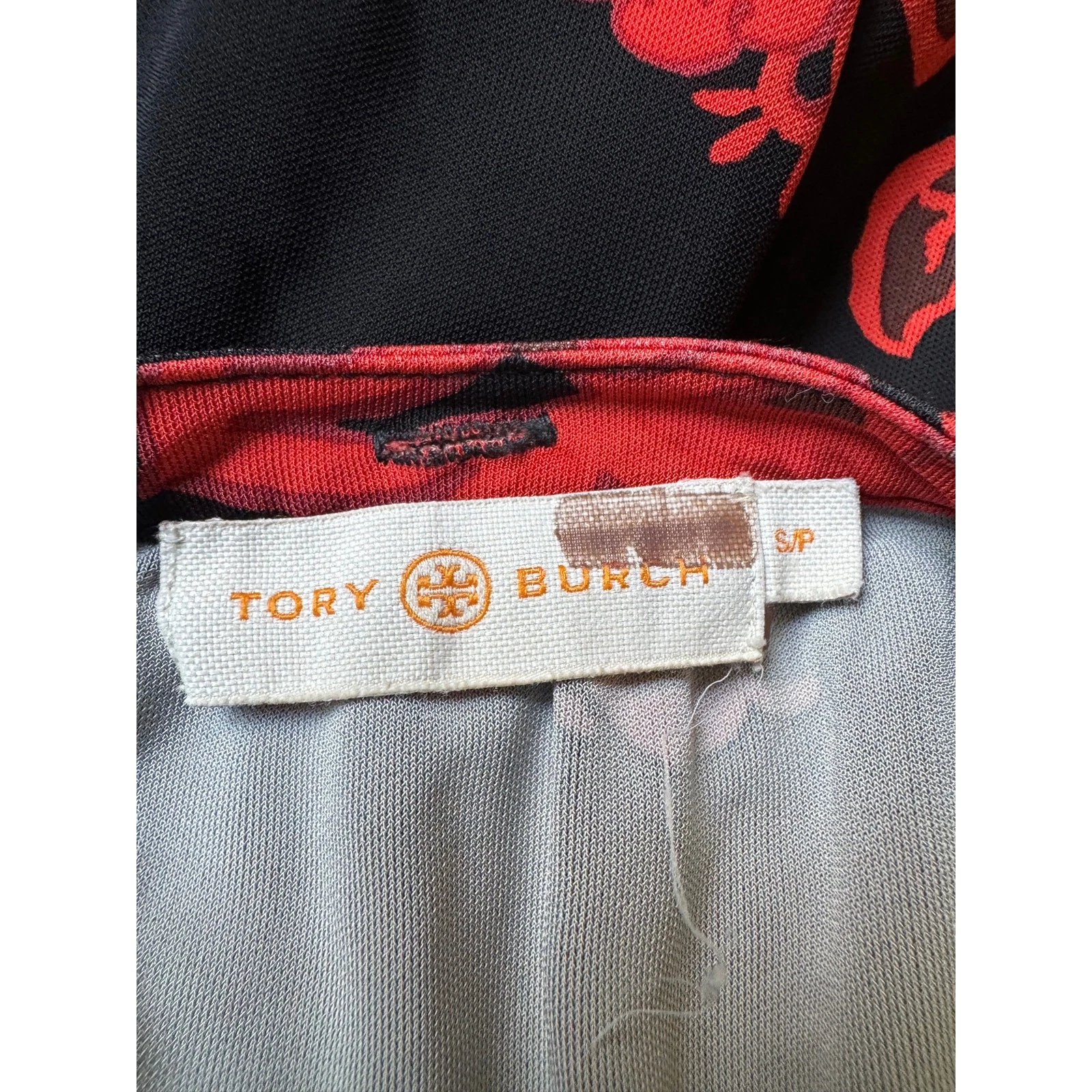 Tory Burch Abito lungo midi nero + rosso stampa floreale Taglia S