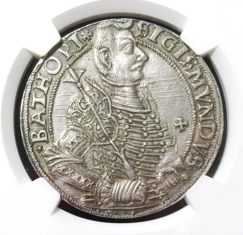 Transylvania: Sigismund Bathory Taler 1595 AU Details Edge Filing NGC.