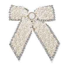 Large Pearl Rhinestone Hair Bow Clips- Full Sparkling Pearls with Crystal Stone
