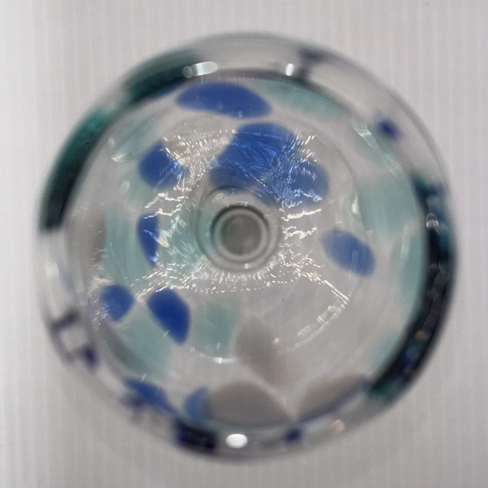 "Copa de vino de vidrio artístico soplada a mano azul blanco moteado vajilla artesanal de 8,5""" Foto 3 de 4